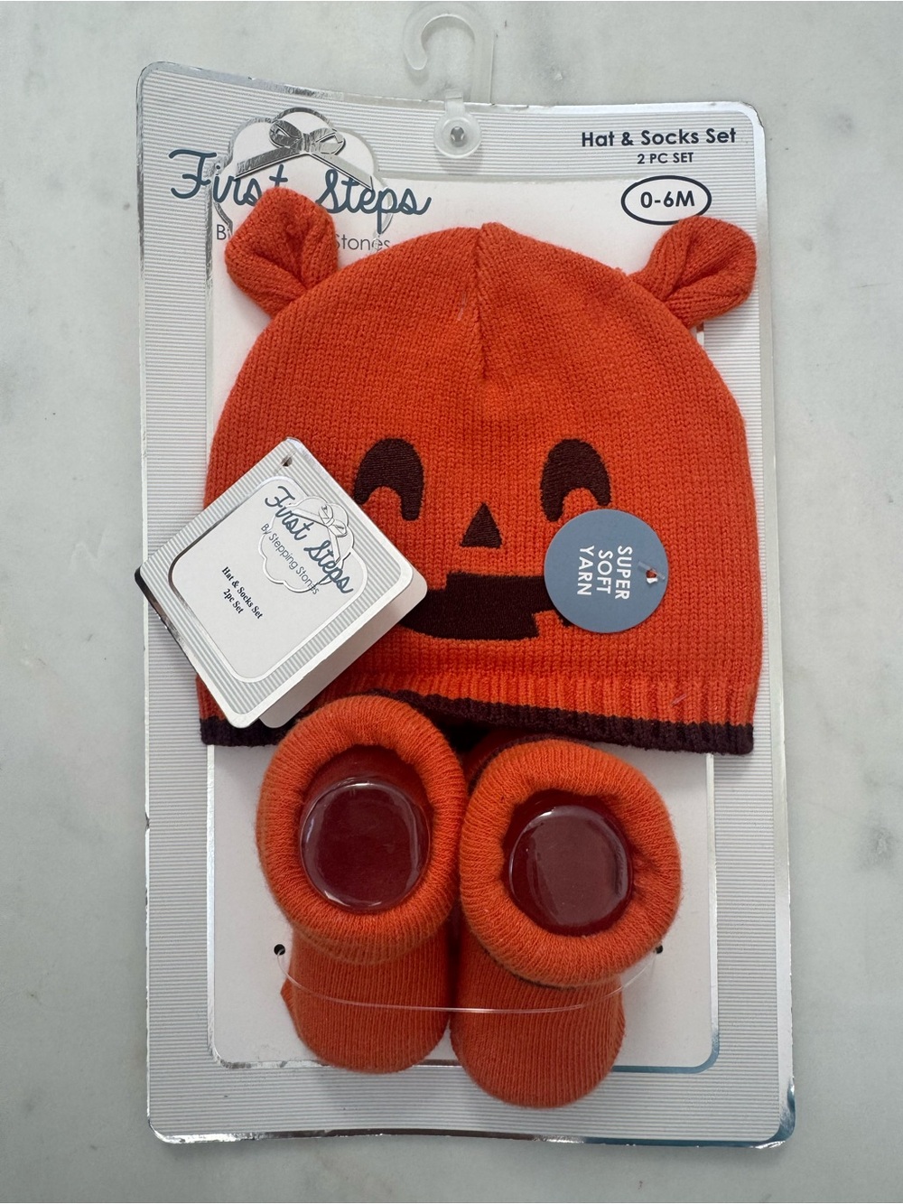 First Steps Orange Pumpkin Baby Hat & Sock Set